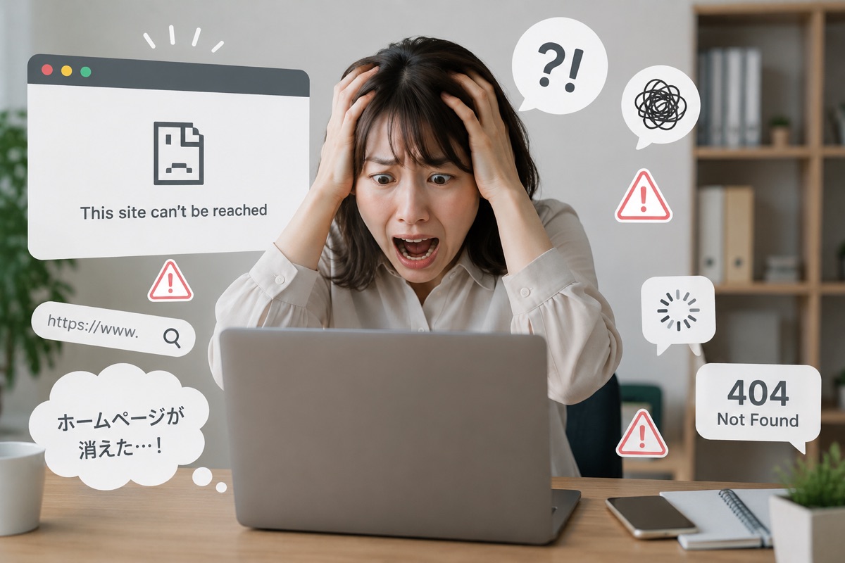ドメイン更新を忘れてホームページが表示されなくなり困っている様子