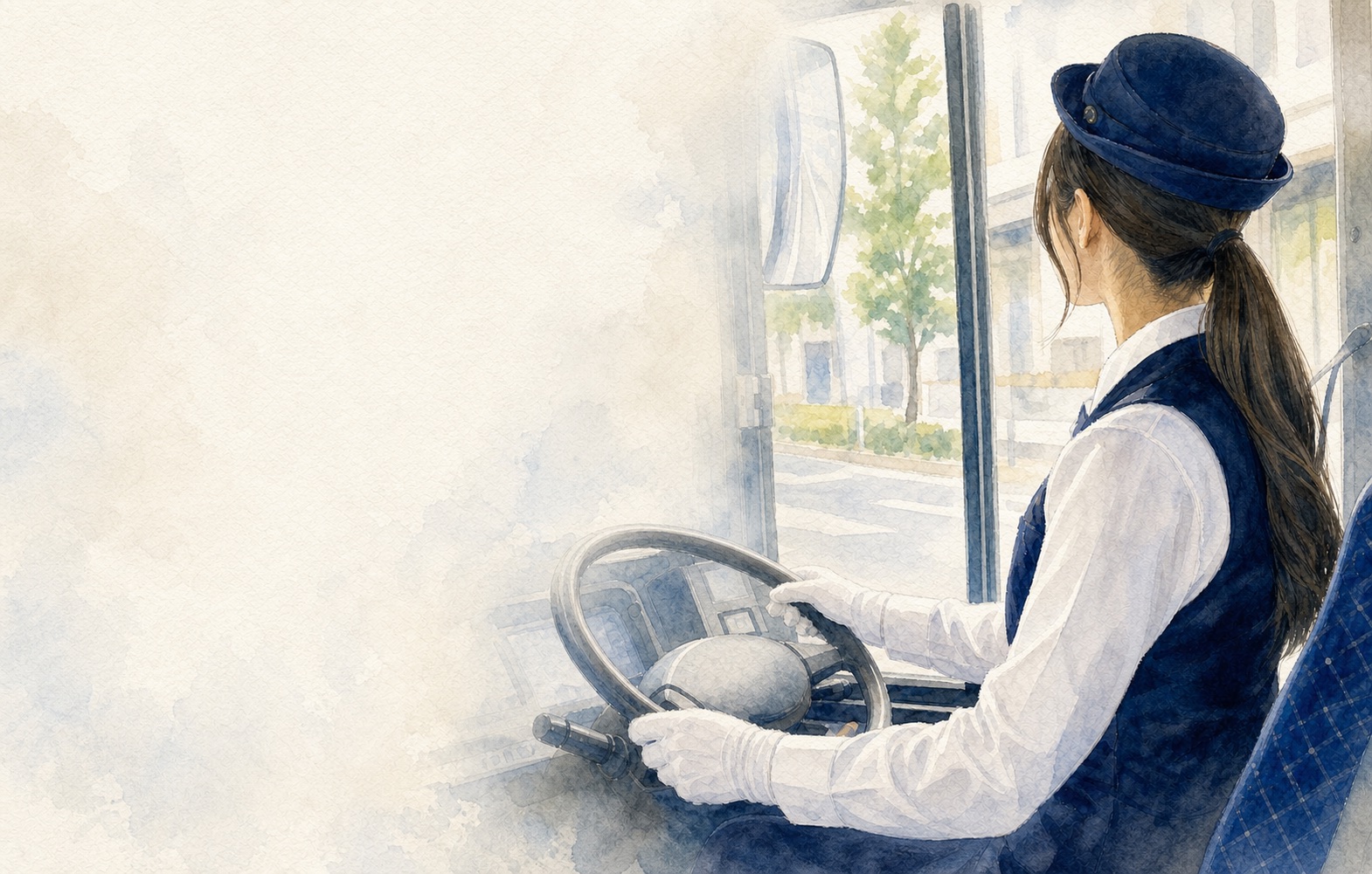 お客様と接する現場で働く代表の水彩画